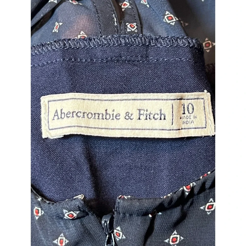 Abercrombie & Fitch Dress Size 10 Blue Sheer Sleeveless Houndstooth‎ Hem